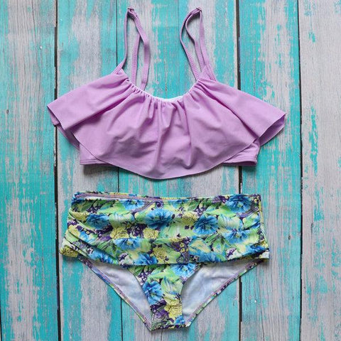 Ruffle Vintage  Striped Bottom Bikini Set