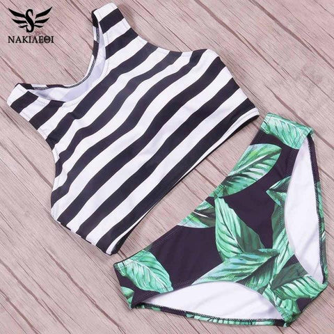 2018 Hot Printed Green Leaf Bandage Swimsuit Bikini Set