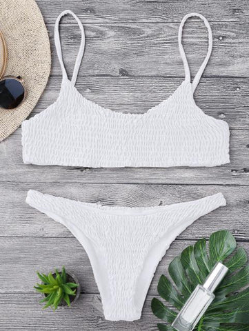 Cami Smocked Bikini Top and Bottoms Sexy Low Waisted Spaghetti Straps Swimsuit