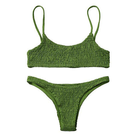 Cami Smocked Bikini Top and Bottoms Sexy Low Waisted Spaghetti Straps Swimsuit