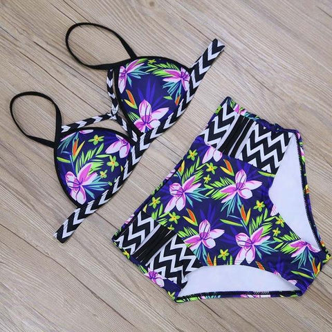 2018 New  High Waist   Push Up   Print Brazilian Bikini Set