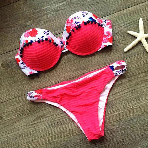 Strapless Floral Print Bikini Set