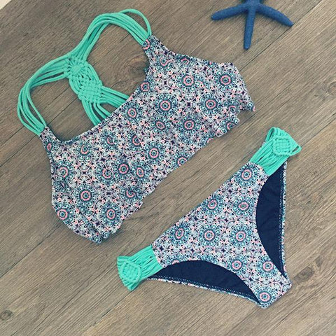 Strapless Floral Print Bikini Set