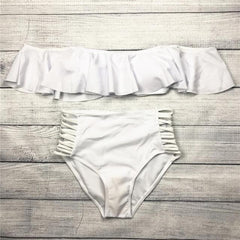 Off Shoulder  High Waist Cross Straps  Hollow Out Swimwear
