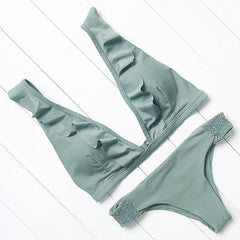 Push Up Solid Color Bikinis Set