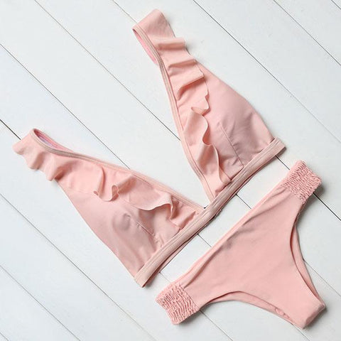 Push Up Solid Color Bikinis Set
