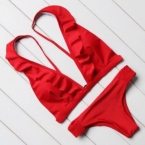 Push Up Solid Color Bikinis Set