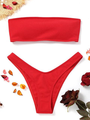 New Women Ribbed High Cut Bikini Set