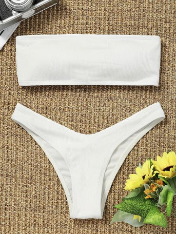 New Women Ribbed High Cut Bikini Set