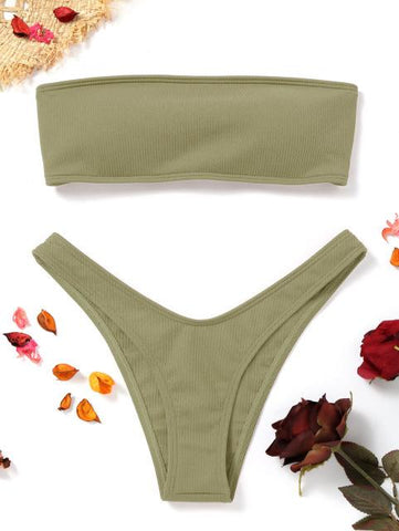 New Women Ribbed High Cut Bikini Set