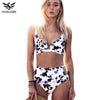 Image of Print High Waist Swimsuit Push Up  Retro Bandage Bikini Set