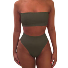 High Waist Bikini Swimsuit Solid Bikini Set