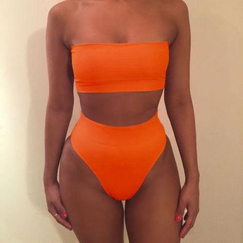 High Waist Bikini Swimsuit Solid Bikini Set
