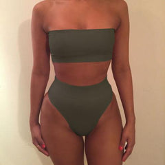 High Waist Bikini Swimsuit Solid Bikini Set