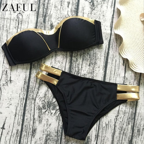 Sexy Padded Gold Stamping Bikini Set
