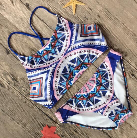 High Neck Hollow Out Bathing Suit