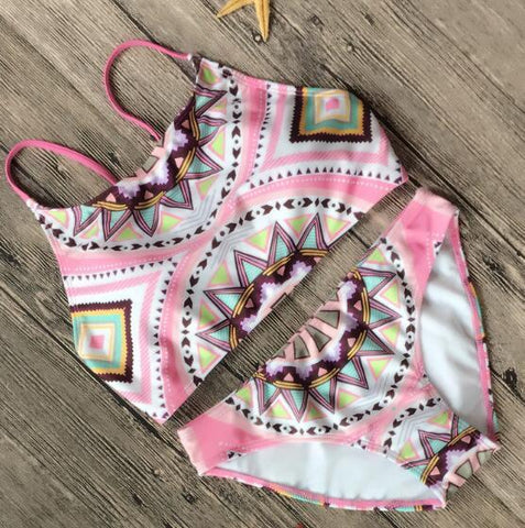 High Neck Hollow Out Bathing Suit