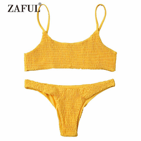 Cami Smocked Bikini Top and Bottoms Sexy Low Waisted Spaghetti Straps Swimsuit