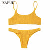 Image of Cami Smocked Bikini Top and Bottoms Sexy Low Waisted Spaghetti Straps Swimsuit
