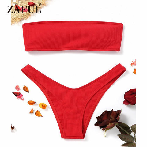New Women Ribbed High Cut Bikini Set