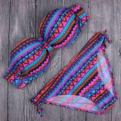 Tribal Floral Diamonds Stripe Bathing Suit