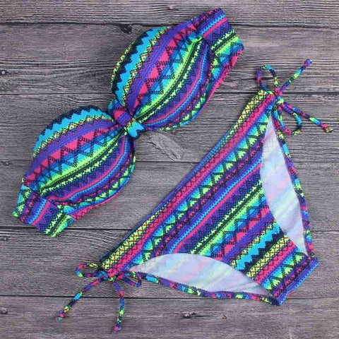 Tribal Floral Diamonds Stripe Bathing Suit