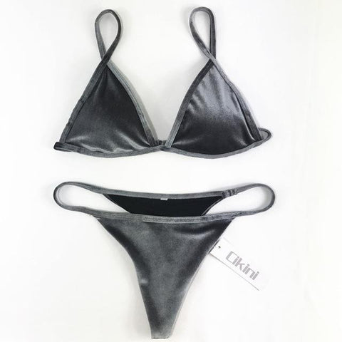 Velvet Halter Thong Beach Swimwear