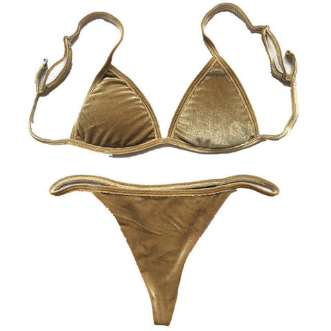 Velvet Halter Thong Beach Swimwear