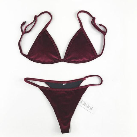 Velvet Halter Thong Beach Swimwear
