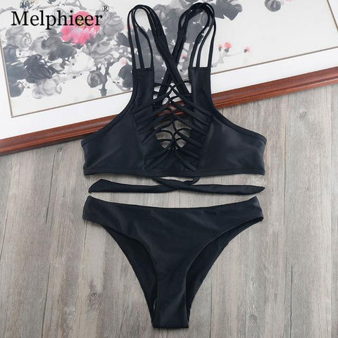Chest Bandage Gold Buckle Bikini Set