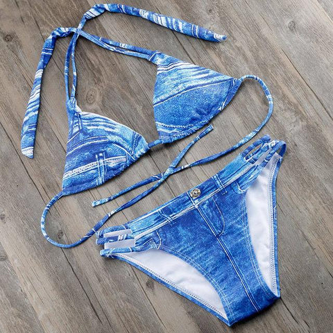 Chest Bandage Gold Buckle Bikini Set