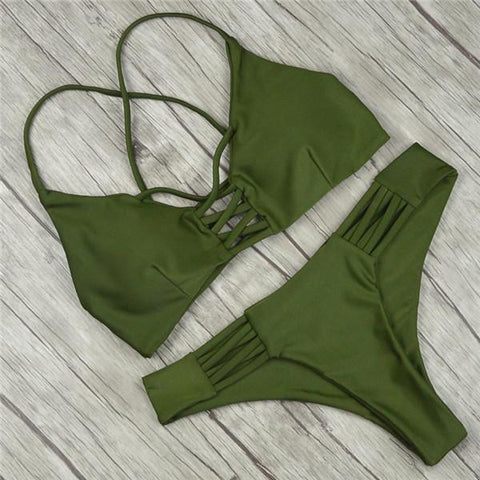 Green  Push up Swimsuit Bikini Set