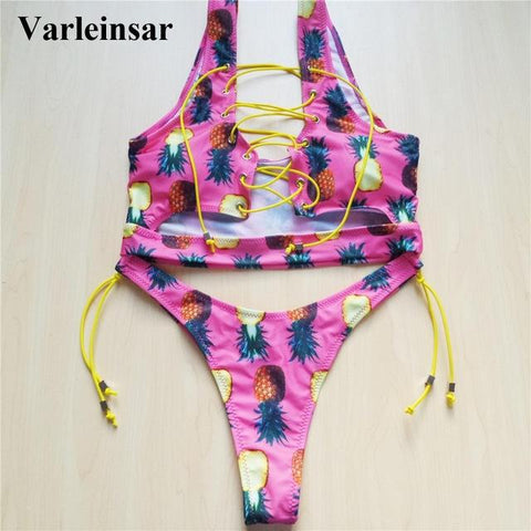 2018 New African Sexy Thong Bikini Lace Up  Set