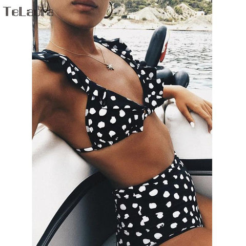 Push Up Ruffle Polka Dot Bikini Set