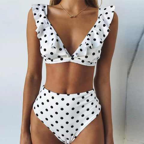 Push Up Ruffle Polka Dot Bikini Set