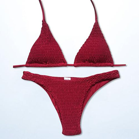 2018 Hot Pleated Triangle Girls Bikini Set