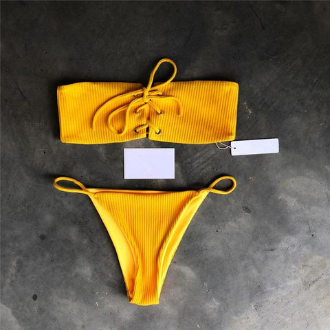 One-Word Neck Brazilian Bikini Set