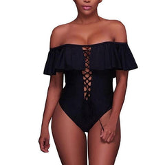 One Pieces Hollow Swimwear Ruffle Backless  Suit
