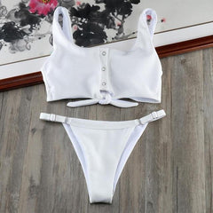 New Solid Button Chest Knot  Red Black Brazilian Bikini Set