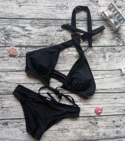 Geometry Printed  Pink High Neck Bikinis Set