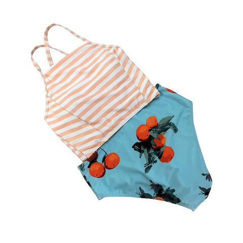 Geometry Printed  Pink High Neck Bikinis Set