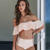 Image of Off Shoulder  High Waist Cross Straps  Hollow Out Swimwear
