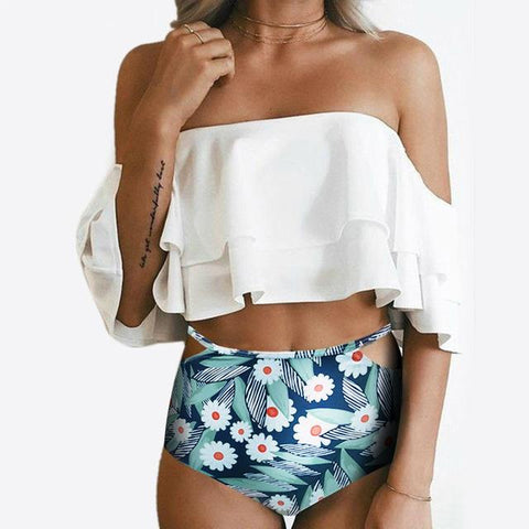 Ruffle  Off Shoulder  Plus Size Bikini Set