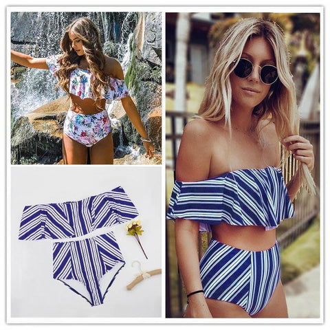 Striped Ruffled Swim Bathing Suit