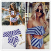 Image of Striped Ruffled Swim Bathing Suit