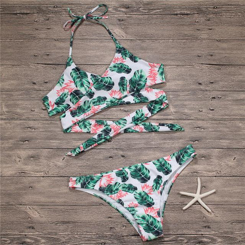 Floral Cross Style Bikini Set