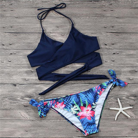 Floral Cross Style Bikini Set