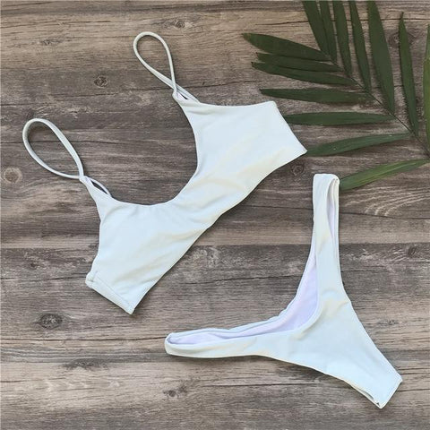 Push Up  Solid Color Bikini Set
