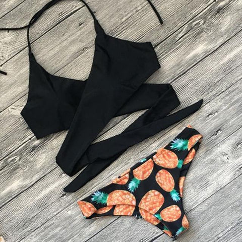 Cross Push Up Swimwear Women Floral Brazilian Bikinis Set