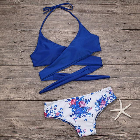 Cross Push Up Swimwear Women Floral Brazilian Bikinis Set